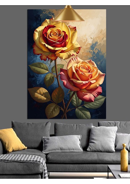Sarı Pembe Güller Renk Sanatı Dekoratif Kanvas - Mdf Ahşap Tablo