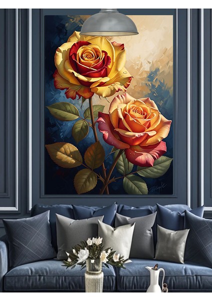 Sarı Pembe Güller Renk Sanatı Dekoratif Kanvas - Mdf Ahşap Tablo fiyatları