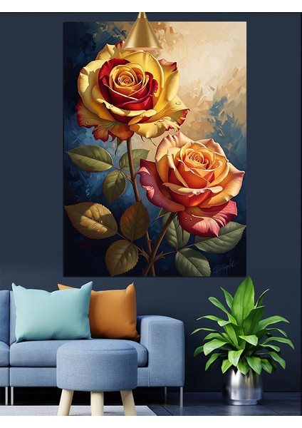 Sarı Pembe Güller Renk Sanatı Dekoratif Kanvas - Mdf Ahşap Tablo fırsatları