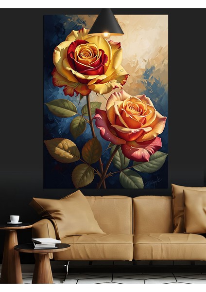 Sarı Pembe Güller Renk Sanatı Dekoratif Kanvas - Mdf Ahşap Tablo indirimleri