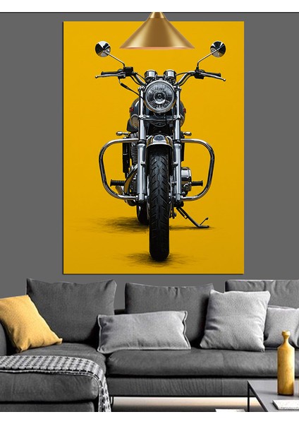 Sarı Fon Motosiklet Eski Model Dekoratif Kanvas - Mdf Ahşap Tablo