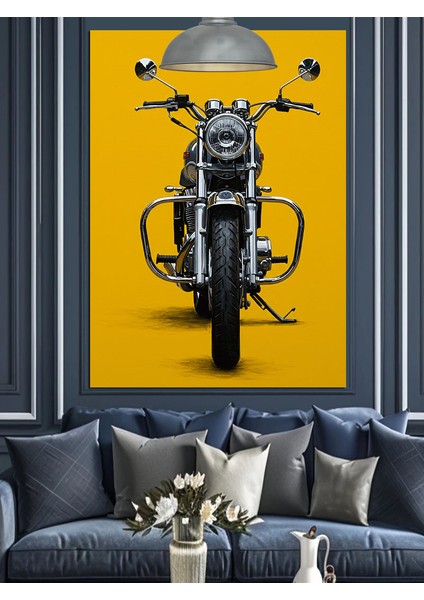 Sarı Fon Motosiklet Eski Model Dekoratif Kanvas - Mdf Ahşap Tablo fiyatları