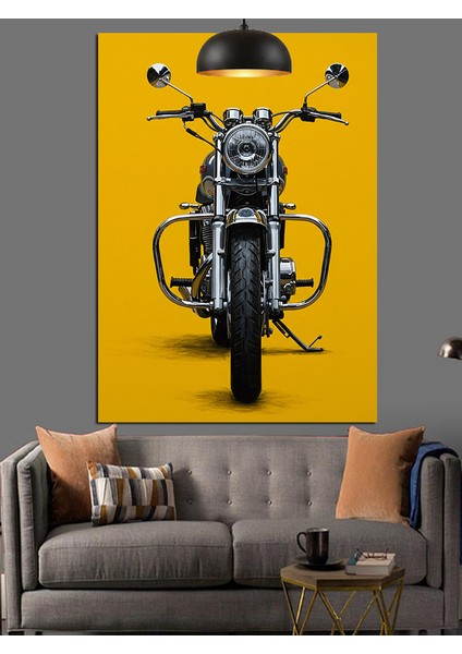 Sarı Fon Motosiklet Eski Model Dekoratif Kanvas - Mdf Ahşap Tablo modelleri