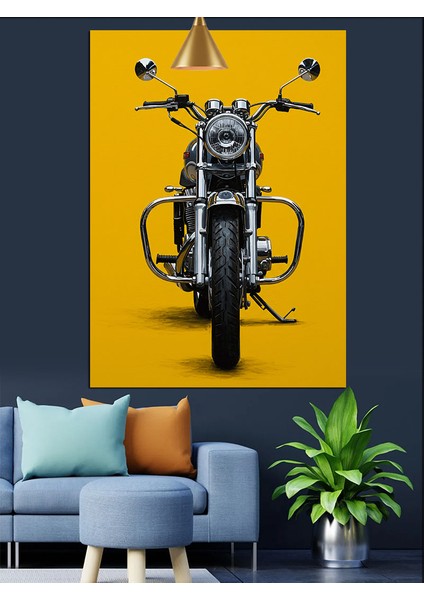 Sarı Fon Motosiklet Eski Model Dekoratif Kanvas - Mdf Ahşap Tablo fırsatları