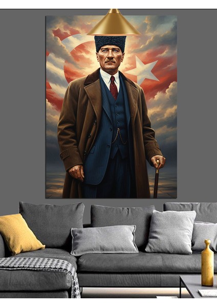 Türk Bayrağı ve Heybetli Atatürk Dekoratif Kanvas - Mdf Ahşap Tablo indirimleri