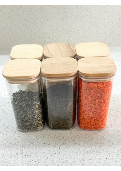 6'lı Pilastik Bambu Kapaklı Kaşıklı Baharatlık