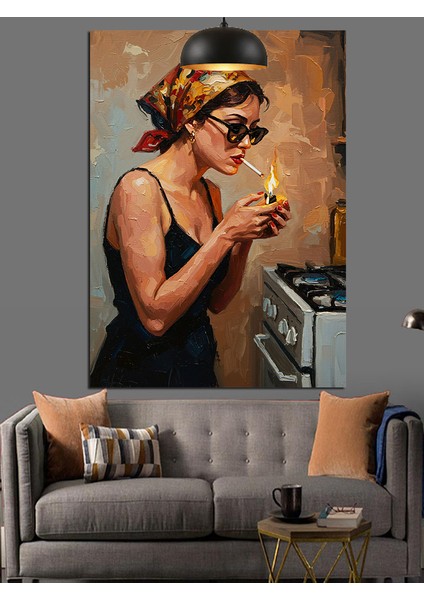 Vintage Kadın Sigara Içiyor Dekoratif Kanvas - Mdf Ahşap Tablo