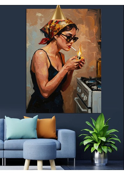 Vintage Kadın Sigara Içiyor Dekoratif Kanvas - Mdf Ahşap Tablo fiyatları