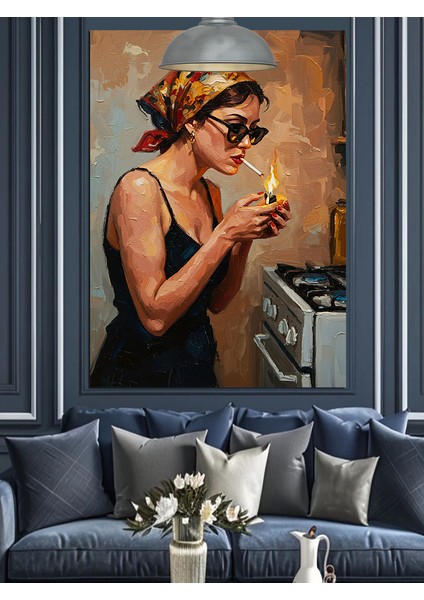 Vintage Kadın Sigara Içiyor Dekoratif Kanvas - Mdf Ahşap Tablo indirimleri