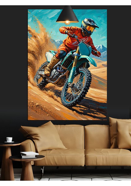 Çölde Motosikletli Adam Hız Tutkusu Dekoratif Kanvas - Mdf Ahşap Tablo fiyatları