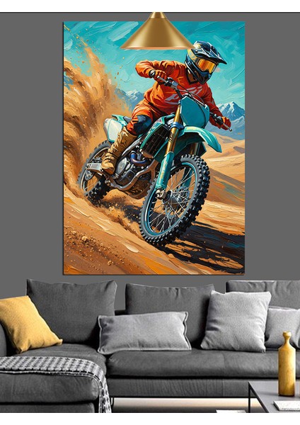Çölde Motosikletli Adam Hız Tutkusu Dekoratif Kanvas - Mdf Ahşap Tablo modelleri
