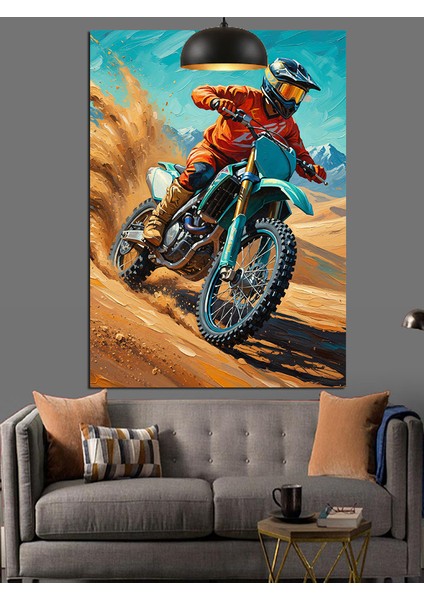 Çölde Motosikletli Adam Hız Tutkusu Dekoratif Kanvas - Mdf Ahşap Tablo indirimleri