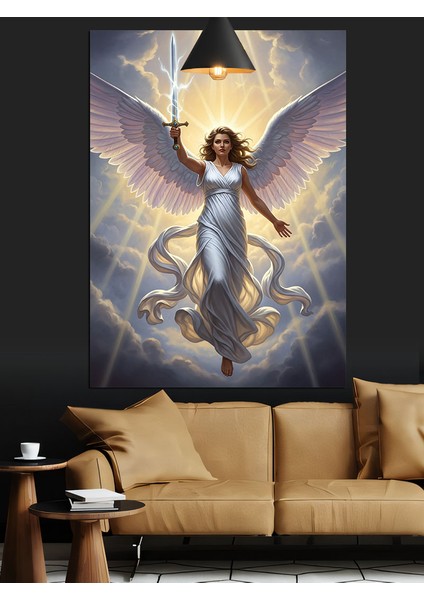 Melek Kanatlı Kılıçlı Kadın Figürü Dekoratif Kanvas - Mdf Ahşap Tablo