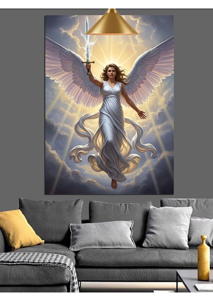 Melek Kanatlı Kılıçlı Kadın Figürü Dekoratif Kanvas - Mdf Ahşap Tablo fiyatları