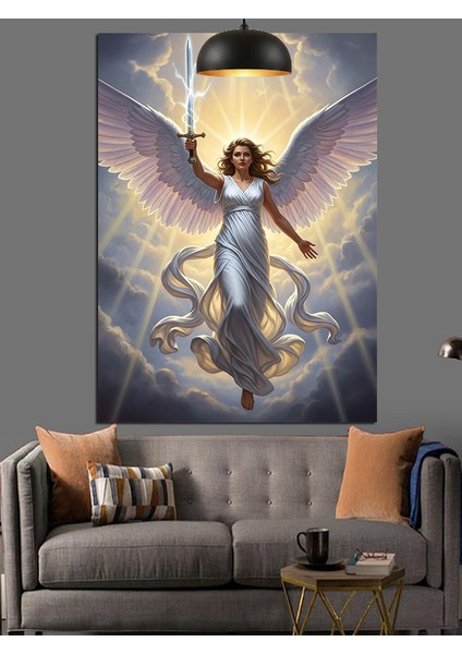 Melek Kanatlı Kılıçlı Kadın Figürü Dekoratif Kanvas - Mdf Ahşap Tablo fırsatları