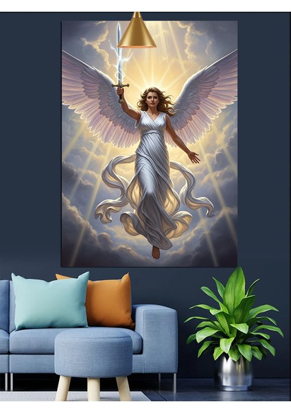 Melek Kanatlı Kılıçlı Kadın Figürü Dekoratif Kanvas - Mdf Ahşap Tablo indirimleri