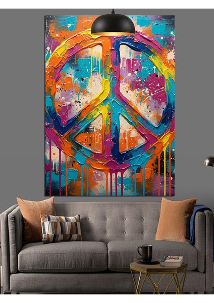 Barış Sembolü Gökkuşağı Renkli Dekoratif Kanvas - Mdf Ahşap Tablo