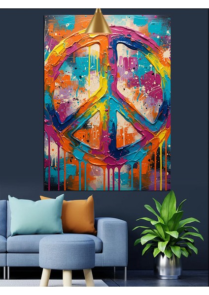 Barış Sembolü Gökkuşağı Renkli Dekoratif Kanvas - Mdf Ahşap Tablo fiyatları