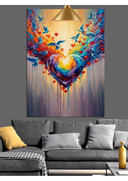 Renkli Kelebeklerin Kalp Sanatı Dekoratif Kanvas - Mdf Ahşap Tablo fiyatları
