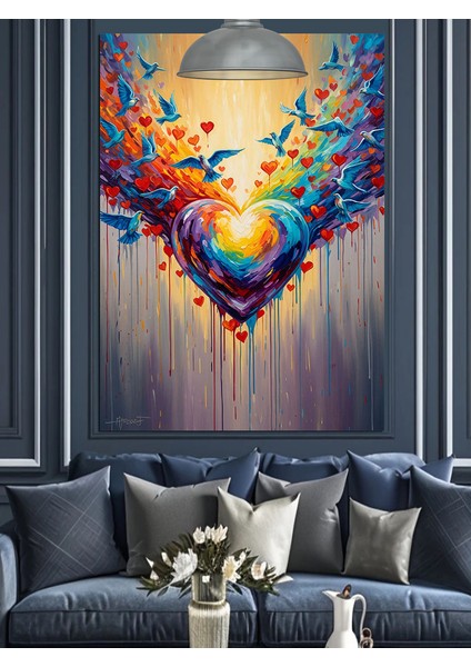 Renkli Kelebeklerin Kalp Sanatı Dekoratif Kanvas - Mdf Ahşap Tablo modelleri