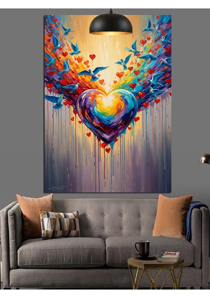 Renkli Kelebeklerin Kalp Sanatı Dekoratif Kanvas - Mdf Ahşap Tablo fırsatları