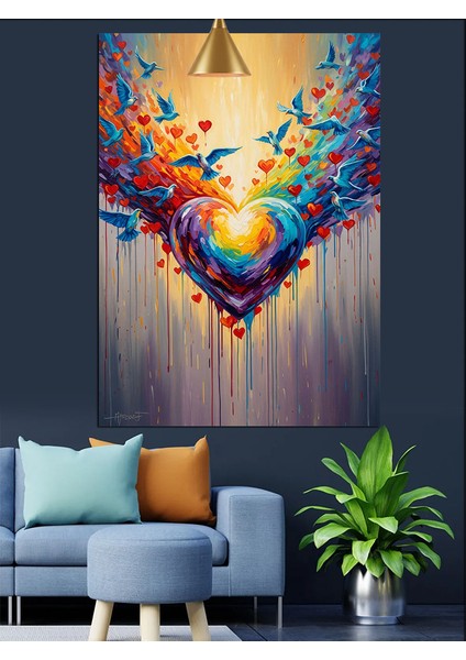 Renkli Kelebeklerin Kalp Sanatı Dekoratif Kanvas - Mdf Ahşap Tablo indirimleri
