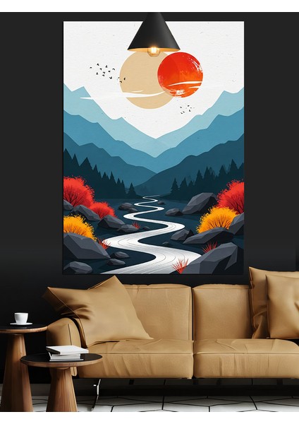 Katmanlı Dağlar Deniz Manzarası Renkli Dekoratif Kanvas - Mdf Ahşap Tablo