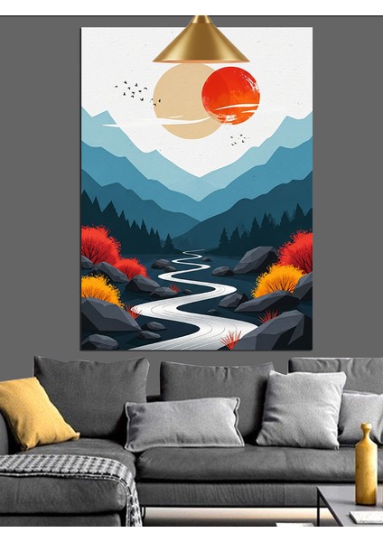 Katmanlı Dağlar Deniz Manzarası Renkli Dekoratif Kanvas - Mdf Ahşap Tablo fiyatları