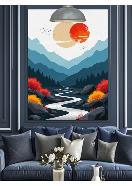 Katmanlı Dağlar Deniz Manzarası Renkli Dekoratif Kanvas - Mdf Ahşap Tablo modelleri