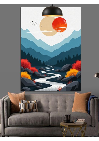 Katmanlı Dağlar Deniz Manzarası Renkli Dekoratif Kanvas - Mdf Ahşap Tablo fırsatları