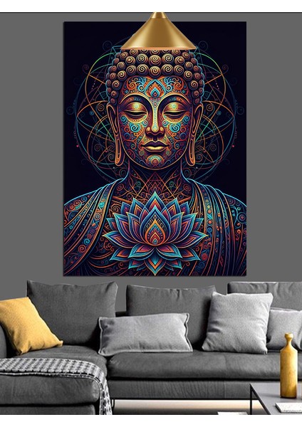 Meditasyon, Buda Mor Işık ve Lotus Dekoratif Kanvas - Mdf Ahşap Tablo fiyatları