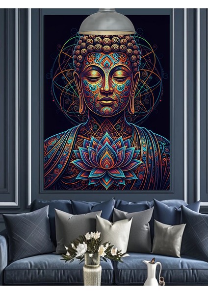 Meditasyon, Buda Mor Işık ve Lotus Dekoratif Kanvas - Mdf Ahşap Tablo modelleri