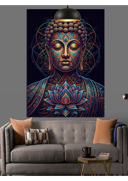 Meditasyon, Buda Mor Işık ve Lotus Dekoratif Kanvas - Mdf Ahşap Tablo fırsatları