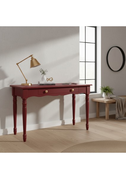 120 cm Masif Kırmızı Tornalı Çalışma Masası