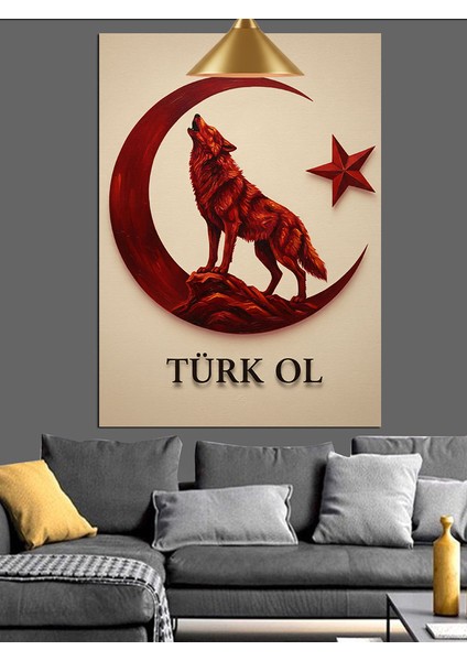 Türk Ol Ay Yıldız Kurt Dekoratif Kanvas - Mdf Ahşap Tablo