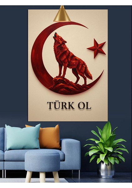 Türk Ol Ay Yıldız Kurt Dekoratif Kanvas - Mdf Ahşap Tablo fırsatları