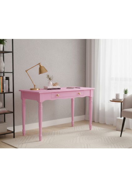 120 cm Masif Pembe Tornalı Çalışma Masası