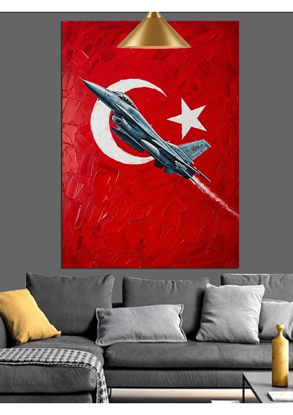 Türk Bayrağı Ay Yıldız ve Savaş Uçağı Dekoratif Kanvas - Mdf Ahşap Tablo fiyatları