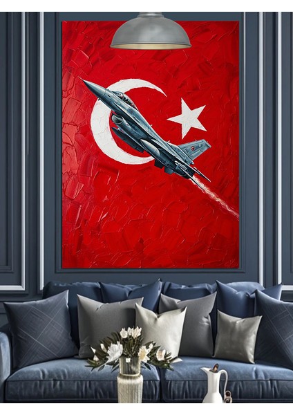 Türk Bayrağı Ay Yıldız ve Savaş Uçağı Dekoratif Kanvas - Mdf Ahşap Tablo modelleri
