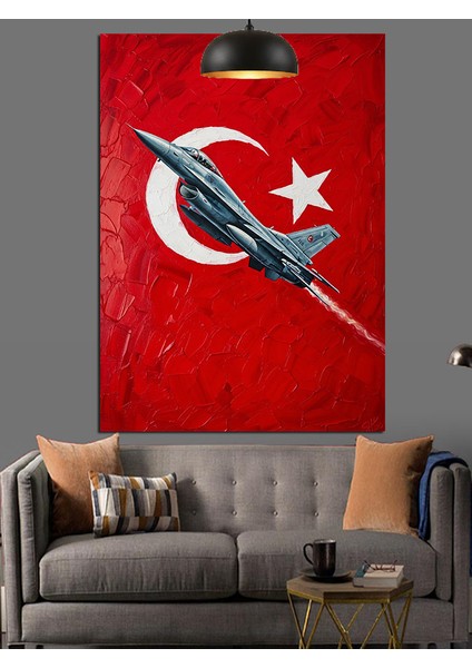 Türk Bayrağı Ay Yıldız ve Savaş Uçağı Dekoratif Kanvas - Mdf Ahşap Tablo fırsatları
