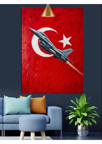 Türk Bayrağı Ay Yıldız ve Savaş Uçağı Dekoratif Kanvas - Mdf Ahşap Tablo indirimleri