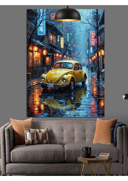 Sarı Vosvos Gece Şehir Dekoratif Kanvas - Mdf Ahşap Tablo modelleri