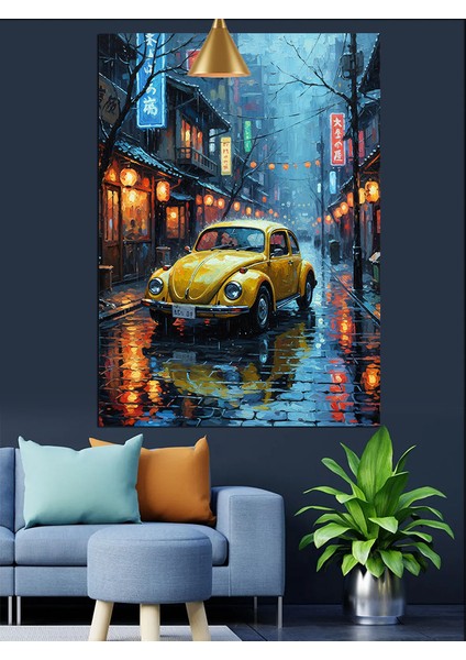 Sarı Vosvos Gece Şehir Dekoratif Kanvas - Mdf Ahşap Tablo fırsatları