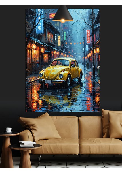 Sarı Vosvos Gece Şehir Dekoratif Kanvas - Mdf Ahşap Tablo indirimleri