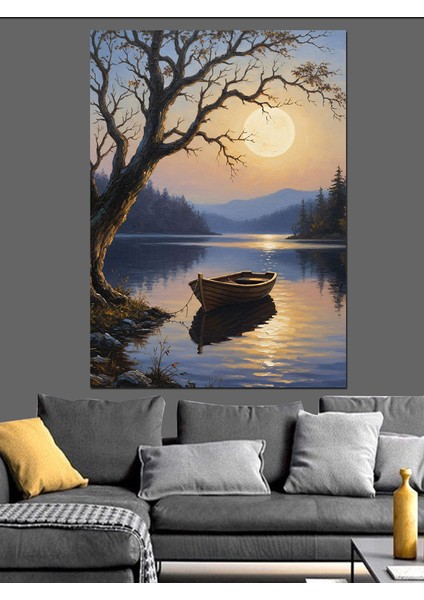 Dolunay Gölge Ağaç Manzara Dekoratif Kanvas - Mdf Ahşap Tablo modelleri