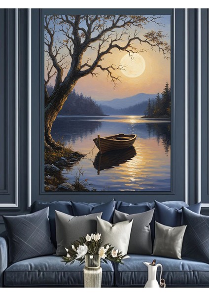 Dolunay Gölge Ağaç Manzara Dekoratif Kanvas - Mdf Ahşap Tablo fırsatları