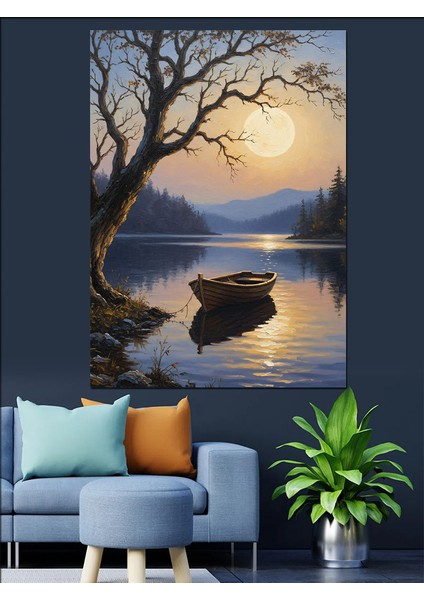 Dolunay Gölge Ağaç Manzara Dekoratif Kanvas - Mdf Ahşap Tablo indirimleri