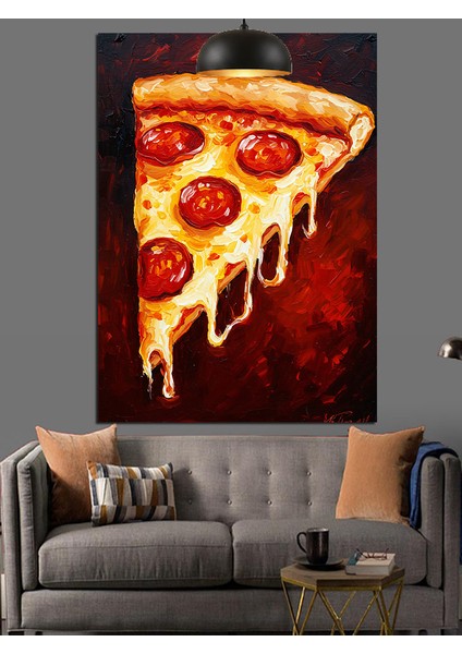 Sucuklu Pizza Dilimi Dekoratif Kanvas - Mdf Ahşap Tablo