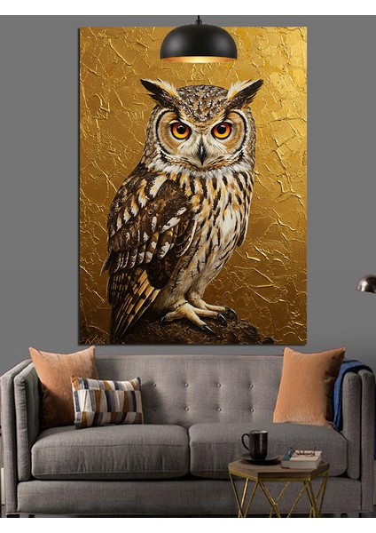 Baykuş Bilge Gözler Dore Fon Dekoratif Kanvas - Mdf Ahşap Tablo fiyatları