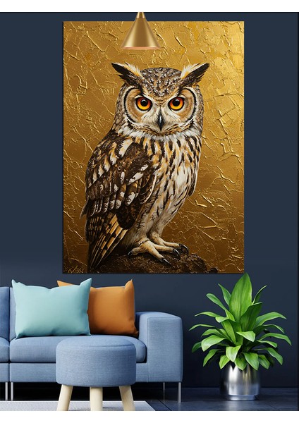 Baykuş Bilge Gözler Dore Fon Dekoratif Kanvas - Mdf Ahşap Tablo modelleri